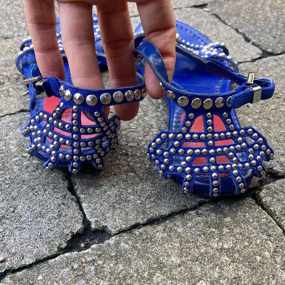 CESARE PACIOTTI studded blue sandals size 37 *as is - Picture 2 of 7